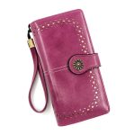 Wholesale Women Fashion Elegant Solid Color Oil Wax Leather Zipper Long Wallet - Image 6