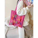 Wholesale Women Simple Letter Embroidered Large Capacity Canvas Shopping Tote Bag - Image 7