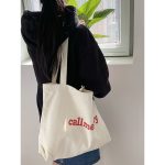 Wholesale Women Simple Solid Color Letter Printing Large Capacity Canvas Shopping Bag - Image 7