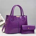 Wholesale Women Fashion Casual Solid Color Crocodile Pattern Handbag Bag Two-Piece Set - Image 6
