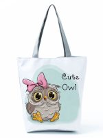 Wholesale Simple White Creative Cartoon Owl Print Shopping Bag - Image 26