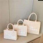 Women Fashionable Solid Color Large Capacity Letter Canvas Tote Bag - Image 9
