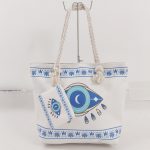 Women Stylish Evil Eye Printed Large-Capacity Canvas Tote Bag - Image 7