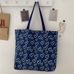 Women Simple Heart-Print Large-Capacity Canvas Tote Bag - Image 7