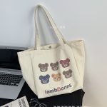 Wholesale Women Cute Letter Bear Print Large Capacity Canvas Tote Bag - Image 6