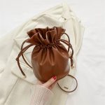 Wholesale Women Fashion Casual Solid Color Drawstring Bucket Crossbody Bag