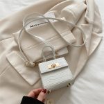 Women Fashion Casual Solid Color Stone Pattern Mini Lock Small Square Crossbody Bag - Image 7