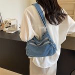 Wholesale Women Fashion Casual Large Capacity Denim Crossbody Bag - Image 7