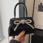 Women Fashion Solid Color Rhinestone Bowknot Crossbody Bag - Image 7