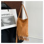Women Retro Solid Color Frosted Tassel Crossbody Bag - Image 6