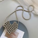 Wholesale Women Fashion Casual Solid Color Heart-Shaped Beaded Crossbody Bag