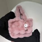 Wholesale Women Fashion Casual Solid Color Plush Large Capacity Tote Bag - Image 7