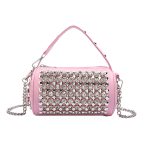 Wholesale Women Fashion Casual Cylindrical Rhinestone Rivet Chain Crossbody Bag - Image 6