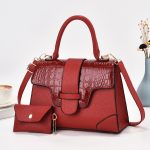 Women Fashion Casual Bright Leather Crocodile-Pattern Large Capacity Handbag Two-Piece Set - Image 2