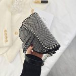 Women Elegant Rhinestone Inlay Design Solid Color Saddle Crossbody Bag - Image 7