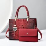 Wholesale Women Fashion Bright Leather Bag Crocodile Stone Pattern Large Capacity Handbag Set - Image 3