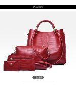 Women'S Fashion Retro Solid Color Crocodile Pattern Bucket Bag Four-Piece Bag Set - Image 7