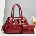 Wholesale Women Fashion Casual Solid Color Bag Crocodile Pattern Platinum Bright Leather Handbag Set - Image 5