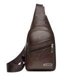 Men Fashion Casual Solid Color Soft Leather Business Chest Bag - Image 7