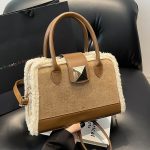Women Fashion Retro Splicing Plush Handbag - Image 6