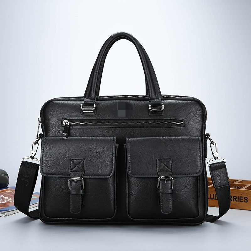 color_1-2171 Wholesale Men Large-Capacity Business Briefcase Zipper PU Soft Messenger Handbag - Image 1