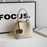 Women Fashion Casual Solid Color Litchi Pattern Bucket Handbag - Image 6