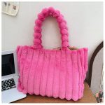 Wholesale Women Fashion Solid Color Plush Large Capacity Square Tote Bag - Image 5