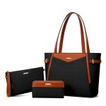 Women Fashion Retro Simple Color Block Pattern Printed Handbag Bag Three-Piece Set - Image 6