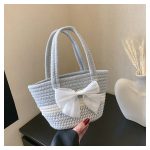 Wholesale Summer Women Casual Vacation Straw Woven Bow Floral Handbag - Image 6