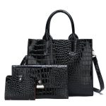Wholesale Women Fashion Simple Solid Color Bag Crocodile Pattern Handbag Three-Piece Set - Image 7
