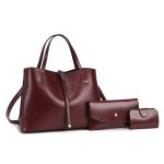 Women Fashion Casual Solid Color Wax PU Handbag Three-Piece Set - Image 7