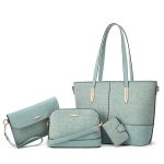 Women Fashion Casual Solid Color Crocodile Woven Tote Bag Four-Piece Bag Set - Image 7