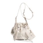 Women Fashion Casual Solid Color Bucket Rivet Drawstring Shoulder Bag - Image 6