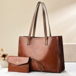 Wholesale Women Fashion Simple Pu Tote Bag Two-Piece Bag Set - Image 2