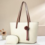 Wholesale Women Fashion Casual Solid Color Tote Bag Two-Piece Bag Set - Image 2