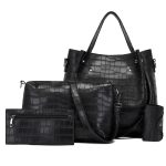 Wholesale Women Fashion Casual Solid Color Large Capacity Crocodile Pattern Handbag Four-Piece Bag Set - Image 4