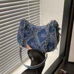 Wholesale Women Fashion Casual Gradient Star Chain Small Square Denim Shoulder Bag
