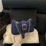 Wholesale Women Fashion Casual Solid Color Chain Belt Denim Shoulder Bag - Image 7