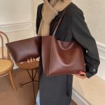 Women Fashion Casual Simple Solid Color Large Capacity Tote Bag - Image 7