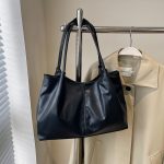 Wholesale Women Fashion Casual Simple Solid Color Large Capacity Tote Bag - Image 5