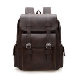 British Retro Soft Pu Leather Backpack Casual Large Capacity Travel Belt Buckle Backpack - Image 6