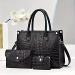Wholesale Women Fashion Casual Crocodile Large Capacity Handbag Three-Piece Bag Set - Image 6