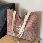 Women Fashion Casual Corduroy Floral Printed Large-Capacity Tote Bag - Image 2