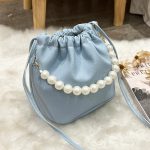 Women Fashion Elegant Solid Color Pearl Bucket Shoulder Bag - Image 5