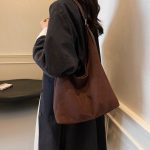 Women Fashion Casual Solid Color Suede Large Capacity Shoulder Bag - Image 6