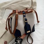 Wholesale Women Fashion Casual Canvas Color Contrast Bucket Shoulder Bag - Image 5