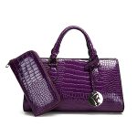 Wholesale Women Fashion Casual Solid Color Crocodile Pattern Handbag Two-Piece Bag Set - Image 2
