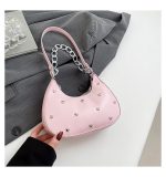 Women Fashion Solid Color Love Rivet Chain Shoulder Bag - Image 2