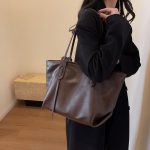 Women Fashion Casual Solid Color Large Capacity Soft Tote Bag - Image 7