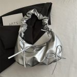 Fashion Design Pleated Solid Color Shoulder Strap Bow Shoulder Bag - Image 7